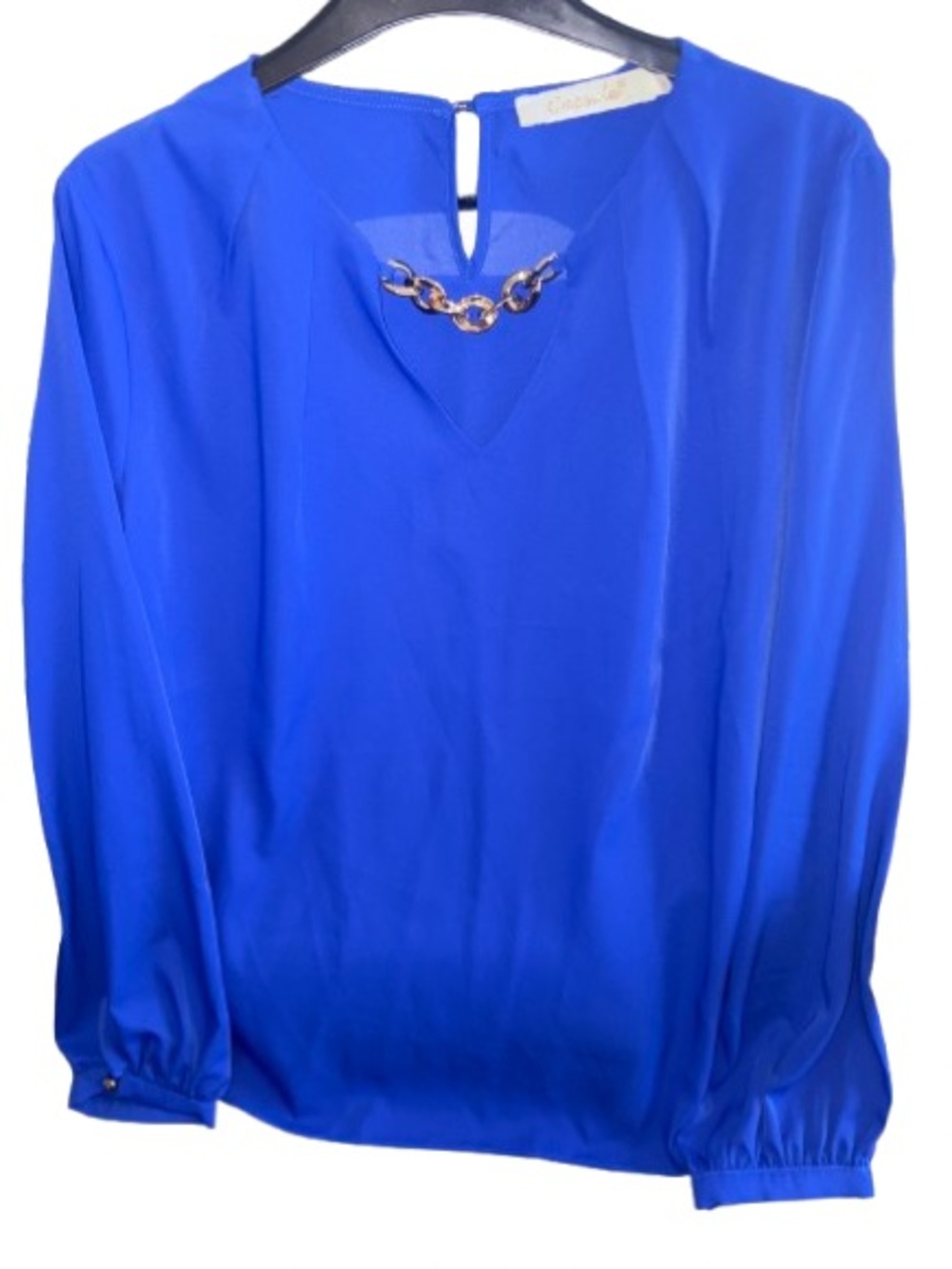 Capsule Cobalt Blue Long-Sleeve Blouse with Chain Detail size L
